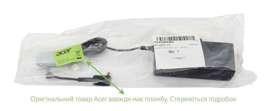 Блок питания (зарядка) для ноутбука Acer 65W Delta ADP-65DE B (19V 3,42А 5,5*1,7мм) KP.06501.011 Оригинал от Acer